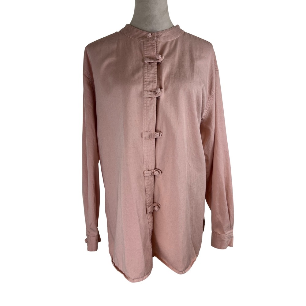 Crossing Pointe Frog Closure Cotton Shirt Blush Pink Women XLG